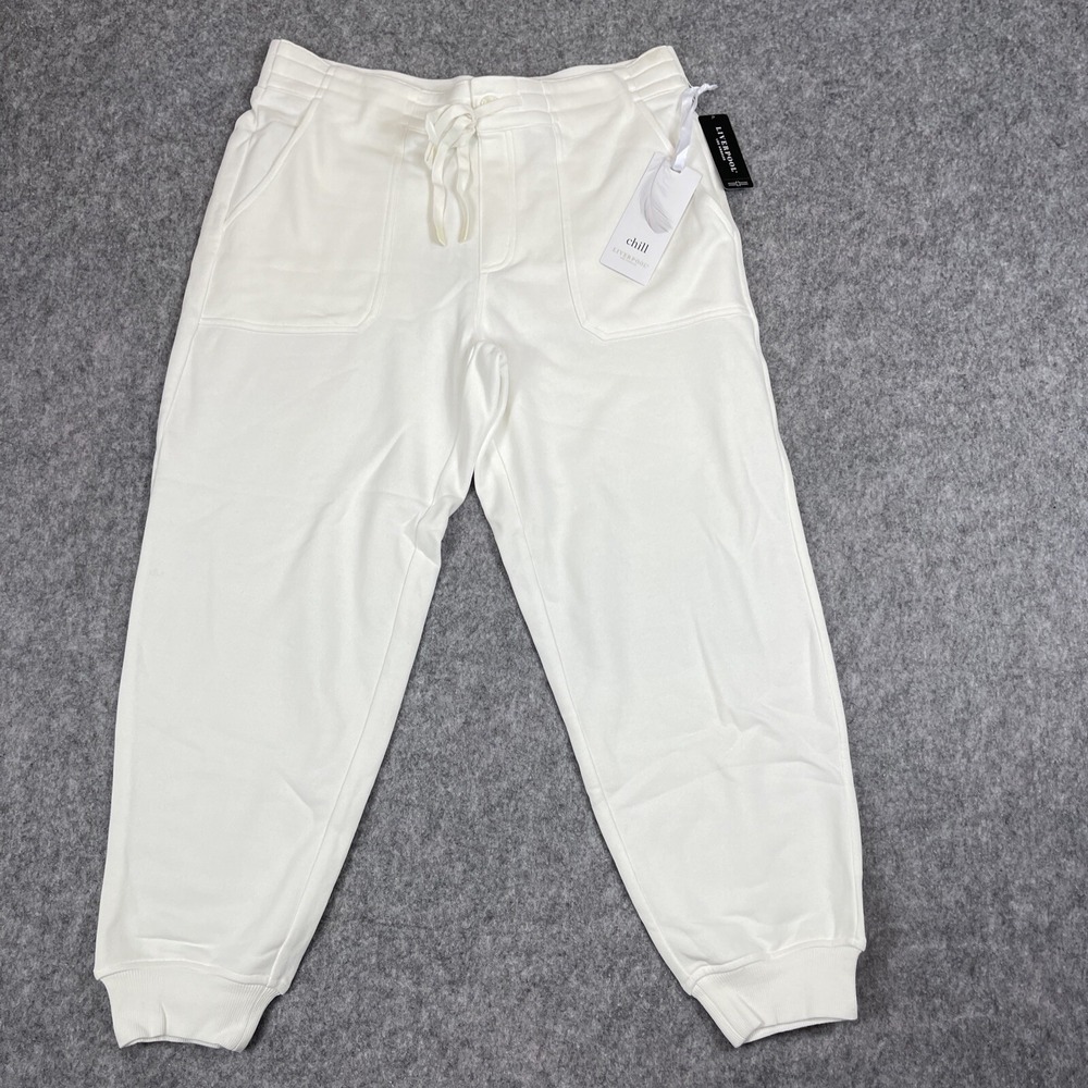 Liverpool Chill Joggers Sweatpants Women's Large White Athlesiure Activewear NEW